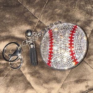 Rhinestone Baseball Keychain